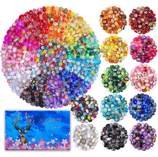 Aipridy 200 Pieces Assortment European Large Hole Beads Spacer Beads Rhinestone Craft Beads for DIY Charms Bracelet Jewelry Making (Rainbow)
