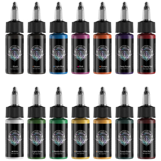 Tuffking Tattoo Ink Set 1/2 oz Pigment Tatoo Ink Professional Tattoo Ink Color Set 14 Colors(14 Colors 15ml)