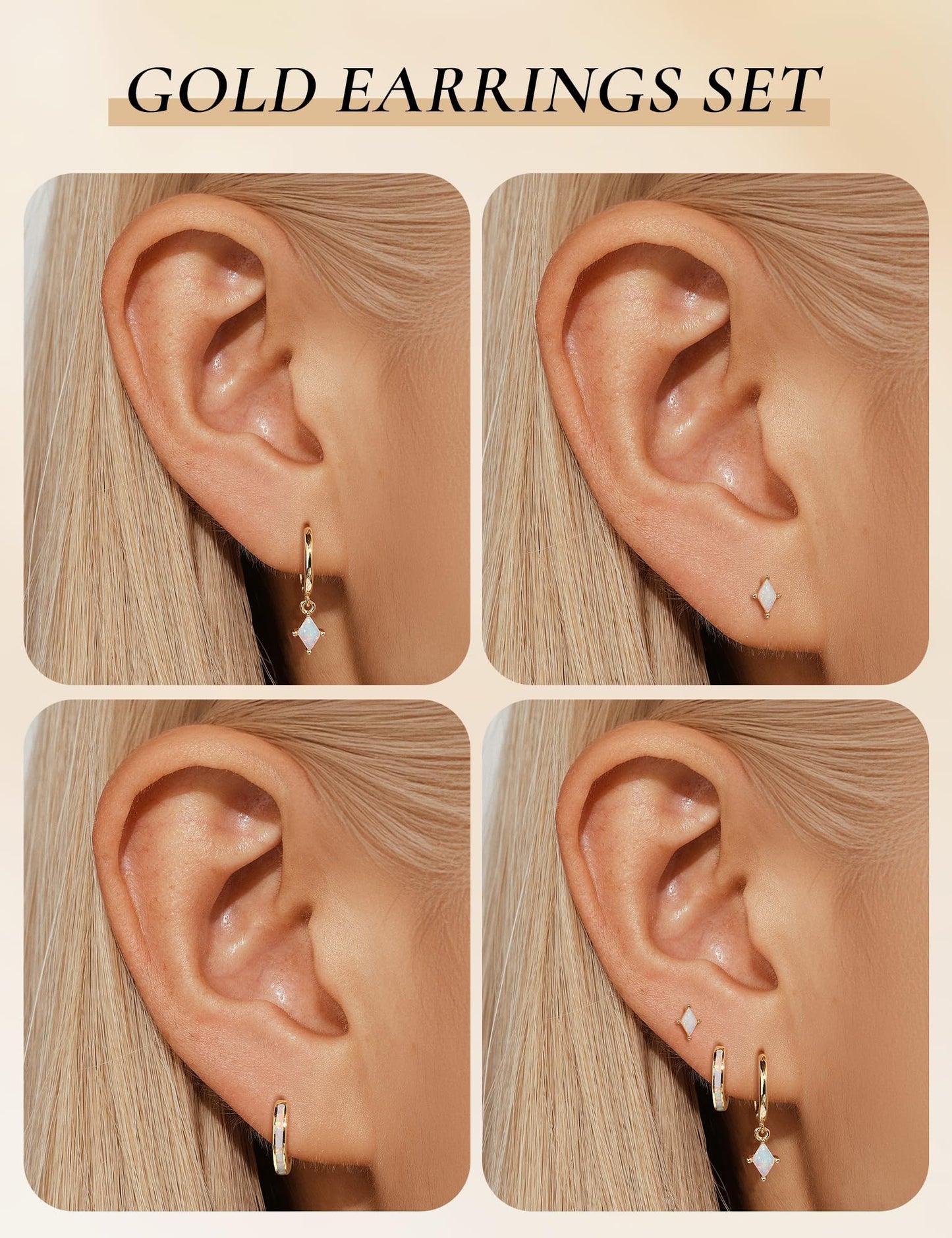 Angelady Gold Hoop Opal Earrings Set for Women, 14K Gold Plated Hypoallergenic Opal Hoop Earrings for Women, Dainty Huggie Dangle Opals Earring Stacks Trendy Opals Jewelry Gifts 2026