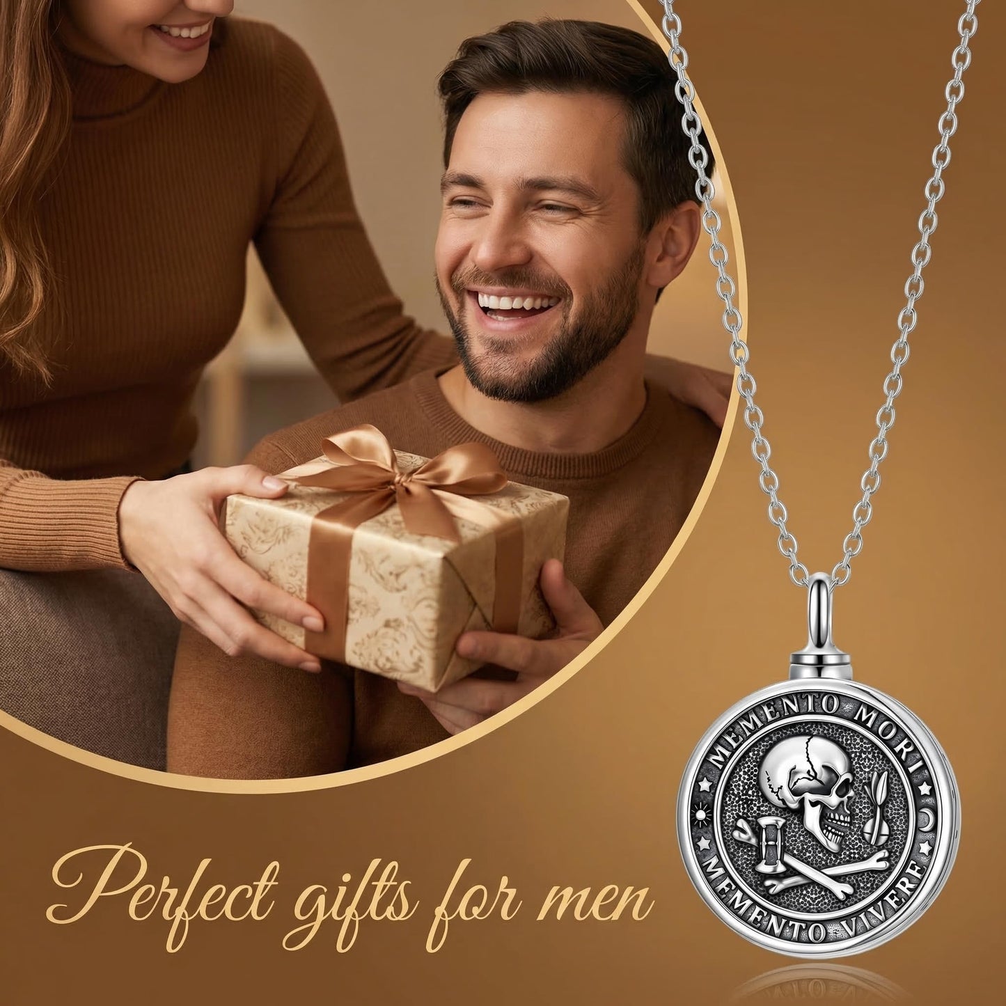 POIUY Memento Mori Silver Urn Necklace for Ashes Gothic Skull Cremation Pendant Tree of Life Memorial Keepsake Jewelry Stoicism Mori Gift for Men Women 22+2 Inch Chain