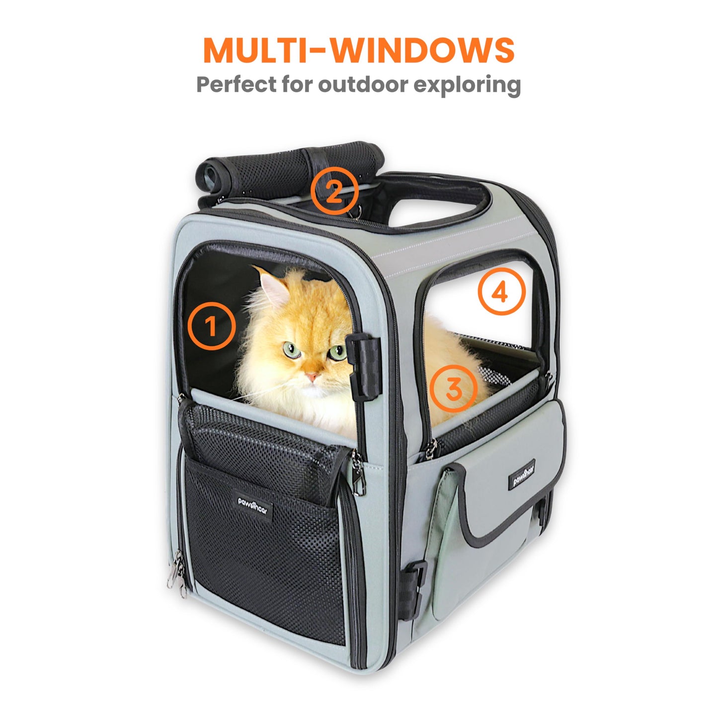 Crash-Tested Multi-Window Cat Backpack Carrier | 2-in-1 Lab-Tested Cat Car Seat & Dog Backpack Carrier | 4 Windows, 4-Side Breathable, Zipper Locks, Foldable | Perfect for Hiking & Pet Car Travel.