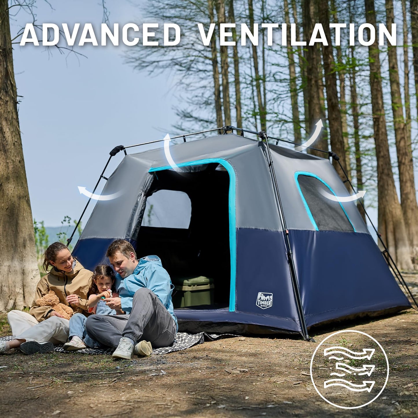 TIMBER RIDGE 5-6 Person Blackout Design Camping Tent, 60s Easy Setup Instant Cabin Tent for Family with Rainfly, Water-Resistant, 9' x 9' x 72" for Outdoor Adventures Gatherings