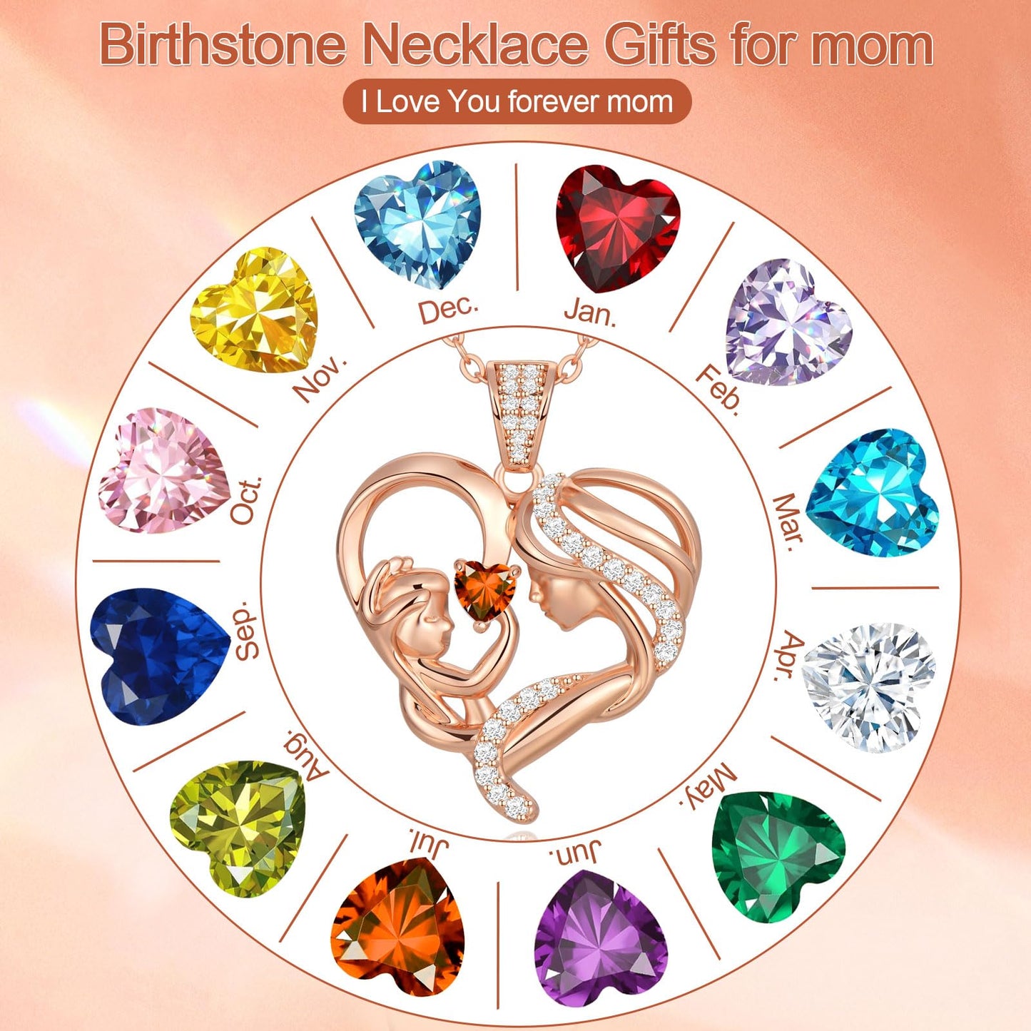 Zifeel Mothers Day Gifts for Mom Wife Her Grandma, S925 Sterling Silver Birthstone Necklaces Jewelry for Women, Mother's Day Love Heart Pendant Necklace for Anniversary Birthday Christmas Day