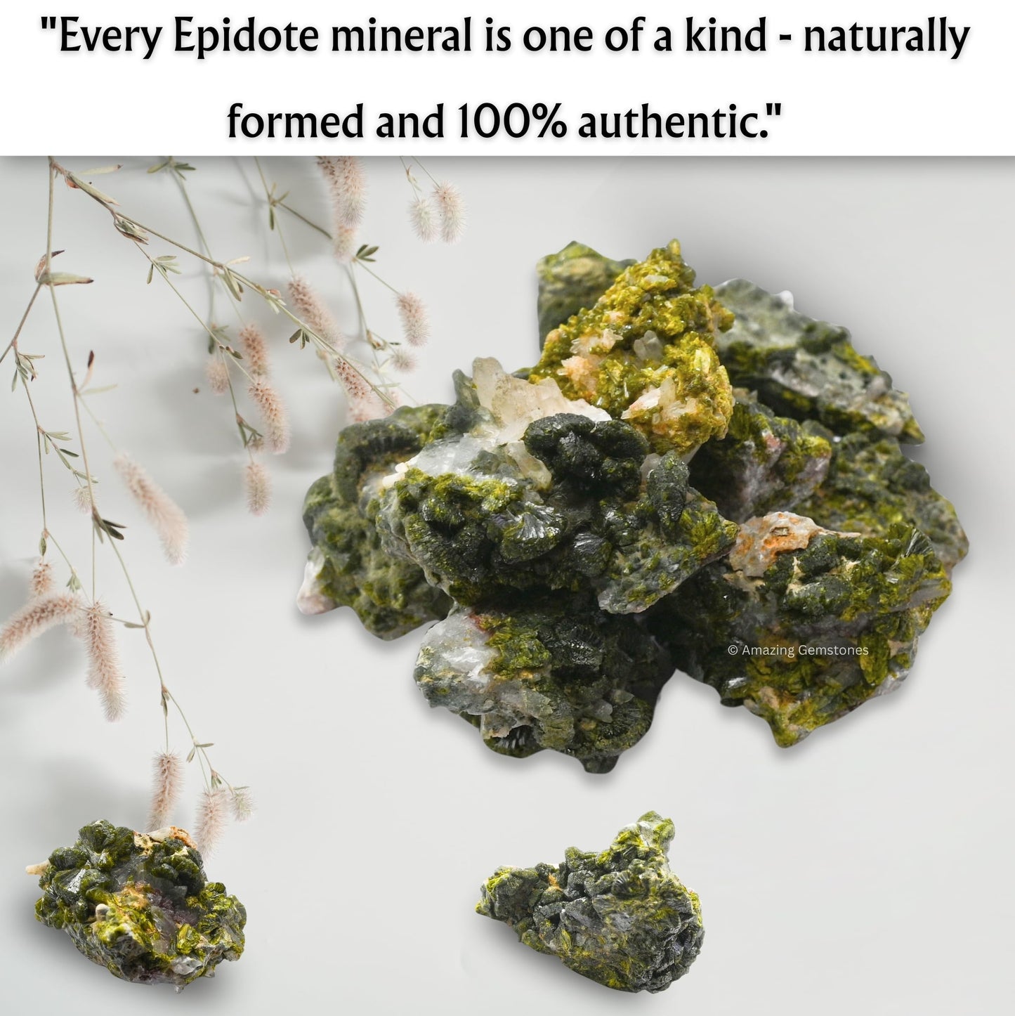 Amazing Gemstone Epidote Crystals and Healing Stones Mineral Specimen - Premium Semi Precious Gem Stones for Spiritual Growth - Geode Cluster for Meditation,Chakra Balance,and Energy Enhancement (S)
