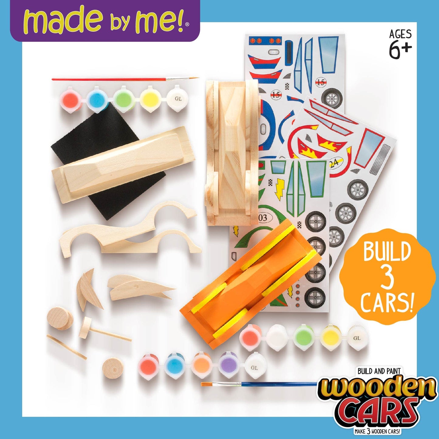 Made By Me Build & Paint Your Own Wooden Toys, DIY Wood Craft Kit, Easy to Assemble, 3 Cars