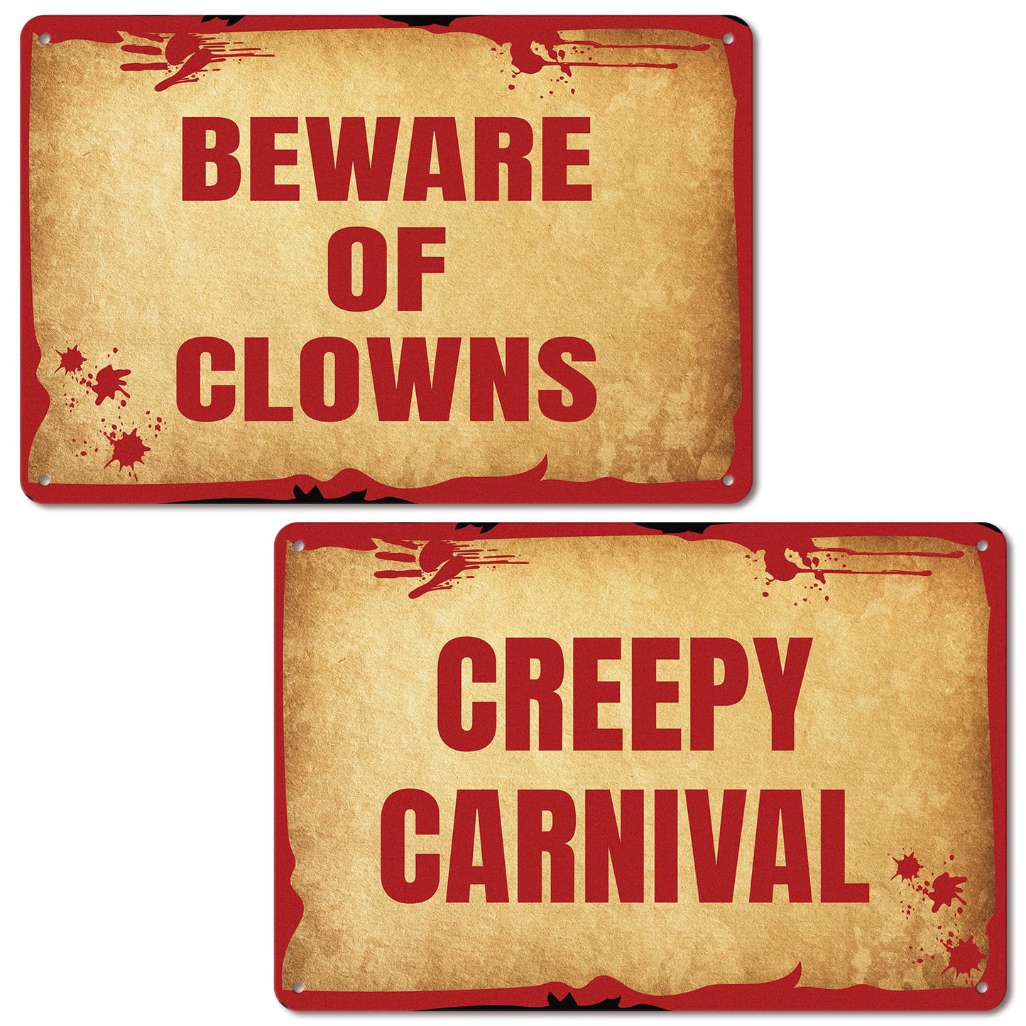 MorningRo 2 Pcs Halloween Clown Metal Signs Beware of Clowns and Creepy Carnival Metal Tin Signs Halloween Evil Circus Porch Sign for Carnival Party Clown Holiday Outdoor Indoor Decoration