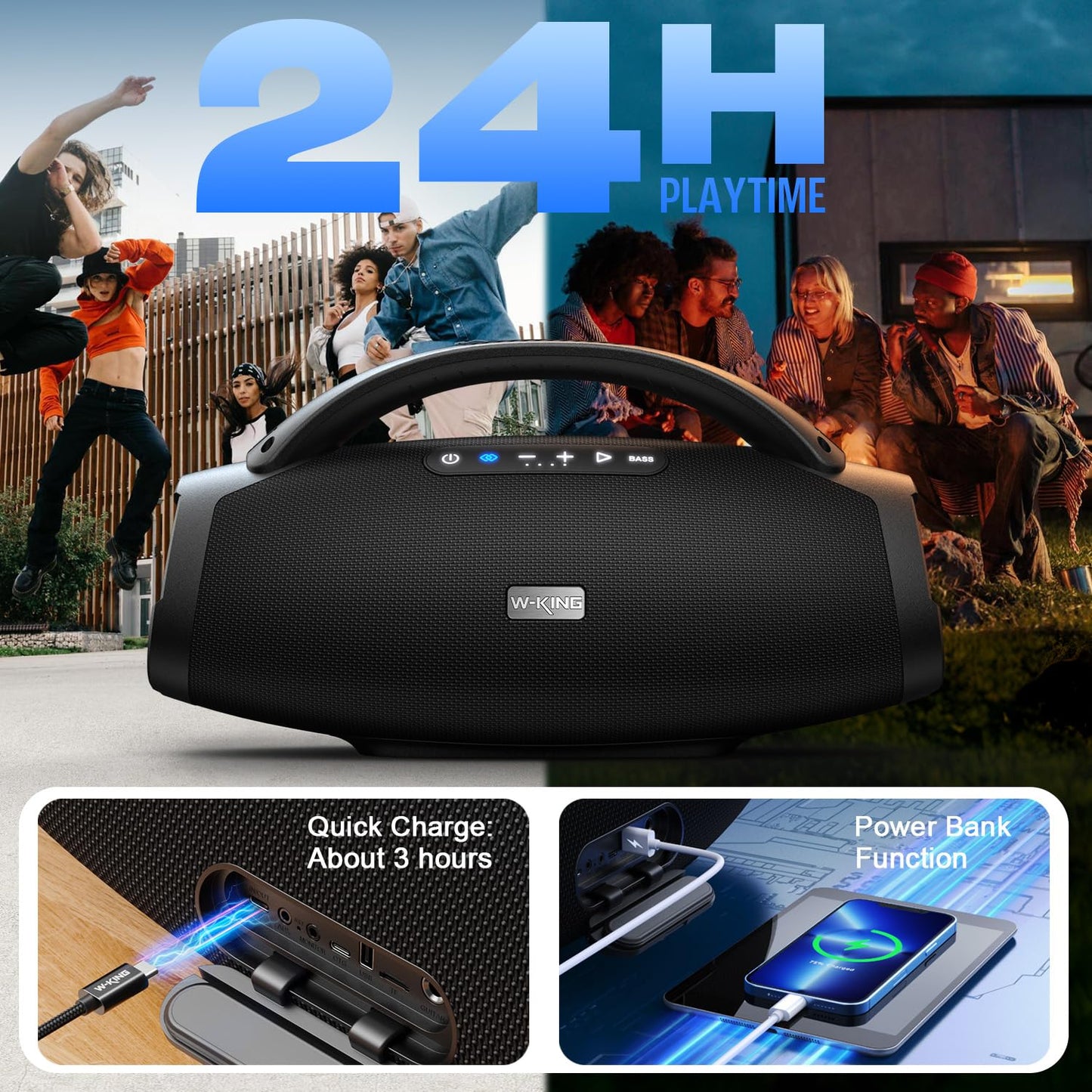 330W PEAK Loudest Boom Box X20, 7.5" Subwoofer, 2.1Ch, IPX7 Waterproof 200W RMS Party Bluetooth Speaker, Hi-Fi, Large Wireless Speakers, BT5.4, EQ APP, Fast Charge, Guitar-in,Massive Bass for Outdoors