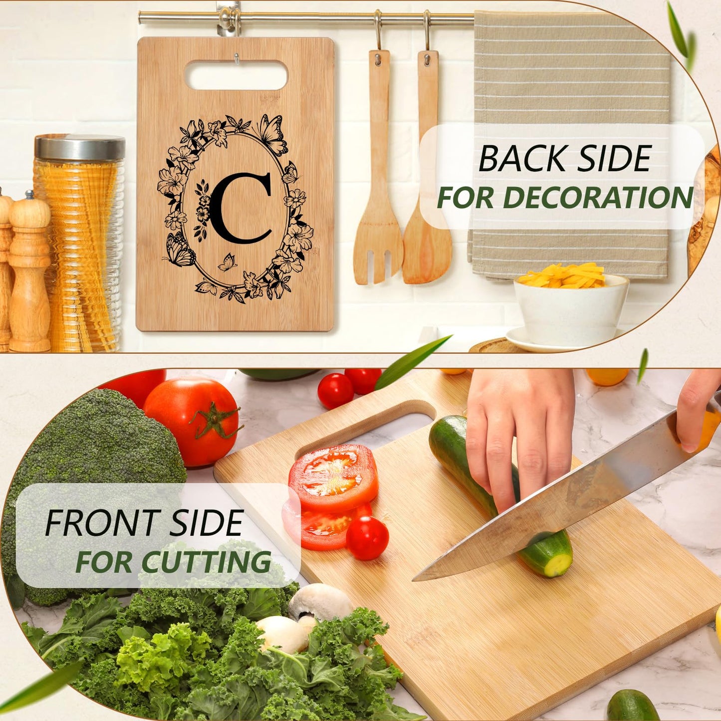 Personalized Cutting Board, Initial Christmas Birthday Gifts for Women, Christmas Monogram Gifts for Mom Sister Friend, Women Gift for Wedding Anniversary Housewarming Thanksgiving Kitchen Decor
