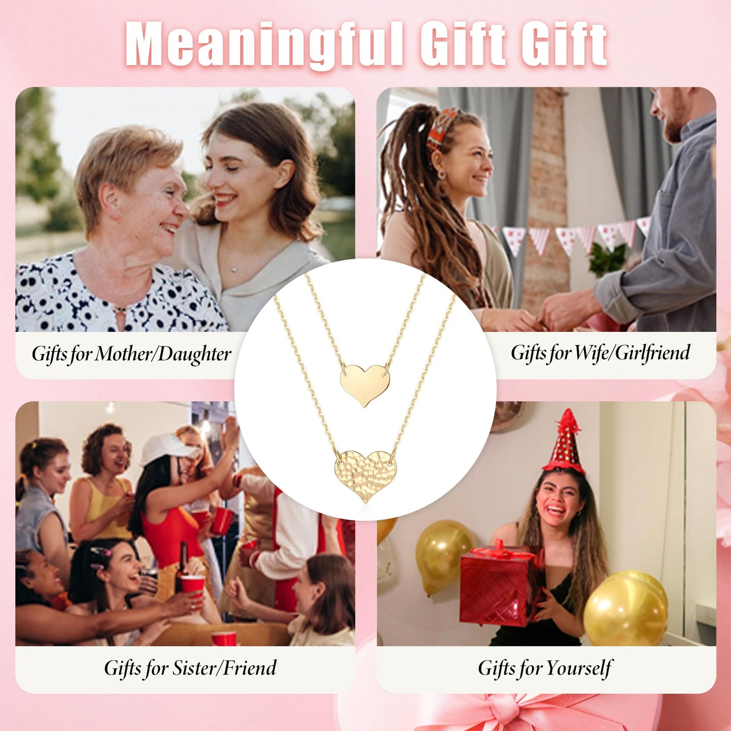 MEVECCO Layered Heart Pendant Necklace,18k Gold Plated Love 2 Heart Love Tiny Dainty Layering Pendants Necklaces Jewelry for Women