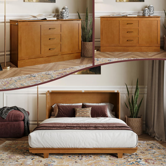 AFI, Charleston Queen Wood Murphy Bed Chest with 6" Mattress, Light Toffee