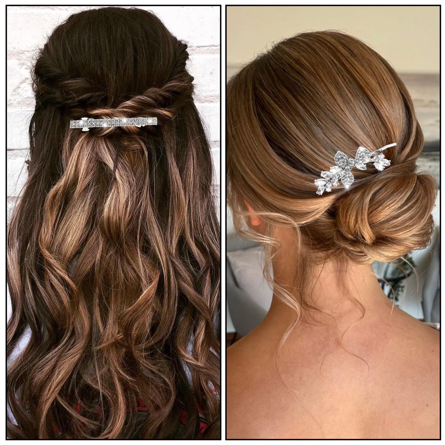 4 Pcs Rhinestone Hair Clips Silver Hair Clips Wedding Bridal Barrettes Crystal Bobby Pins Brides Jewelry Leaf Wedding Hairpins Elegant Accessories for Brides Bridesmaids Flower Girls
