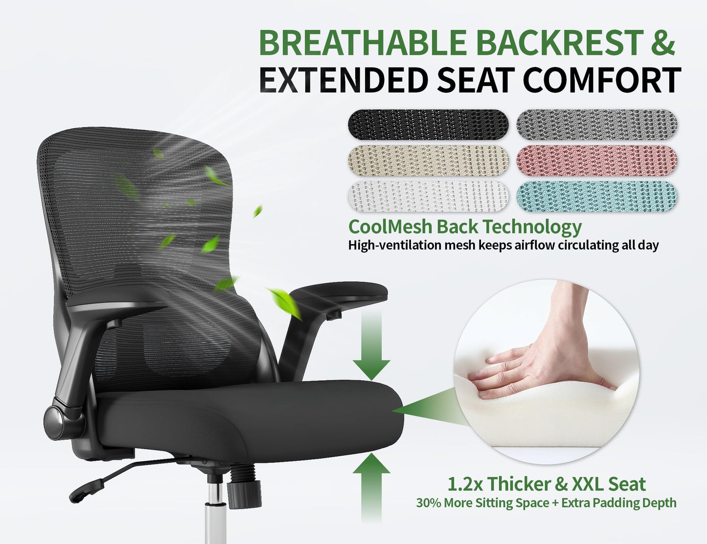 Office Chair Ergonomic Desk Chair Comfy: 400LBS Mesh Computer Chair Ergonomic Gaming Chairs with Wheels Adjustable Lumbar Support and Flip up Armrest-Swivel Executive Chairs Long Hours(Full Black)