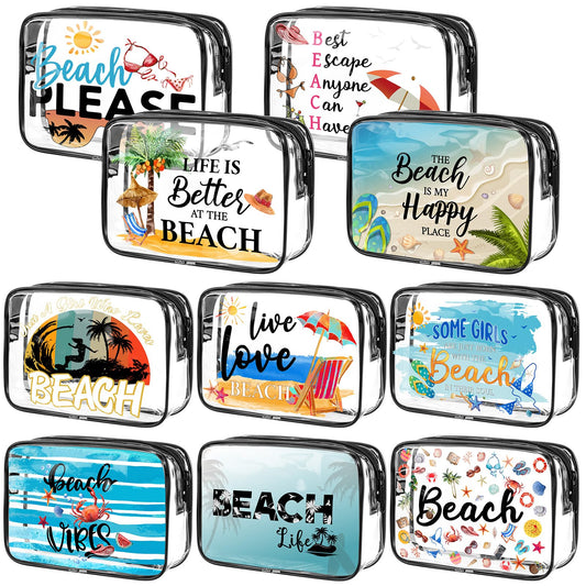 Kacctyen 10 Pcs Beach Clear Makeup Bags Gift for Women Clear Toiletry Bag Beach Cosmetic Bags Waterproof Travel Multifunction Pouch for Friend Sister Nurse Vacation Organization