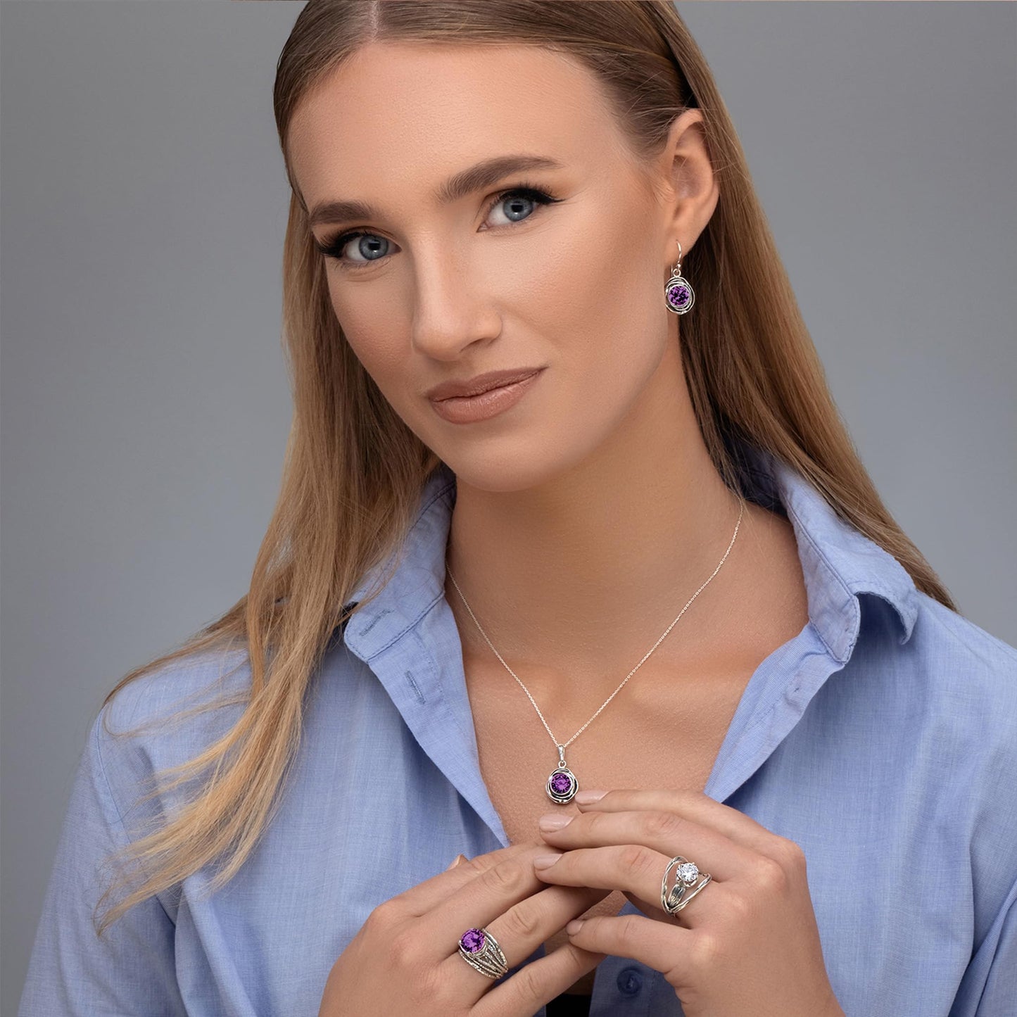 JEAN RACHEL JEWELRY 925 Sterling Silver Dangle Earrings for Women -Wire Wrap with Bezel Set Cubic Zirconia Vintage Design-Hypoallergenic Lead&Nickel Free Artisan Handcrafted Statement Earrings, Amethyst