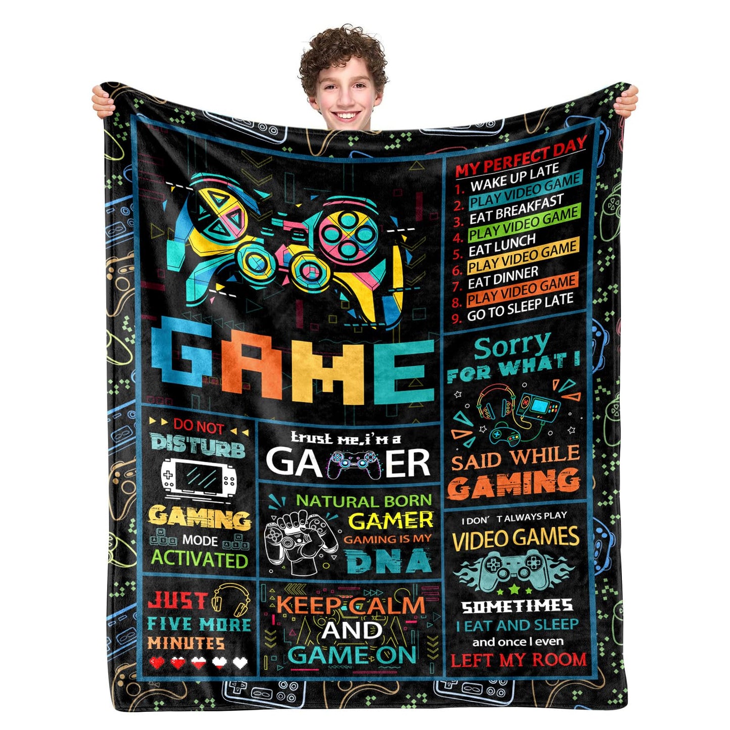 LARIAU Gamer Gifts Blanket for Boys, Gaming Gift for Adult, 50"x40" Game Controller Blanket Decor for Home Bedroom Birthday, Christmas, Holiday, Thanksgiving Gifts for Son