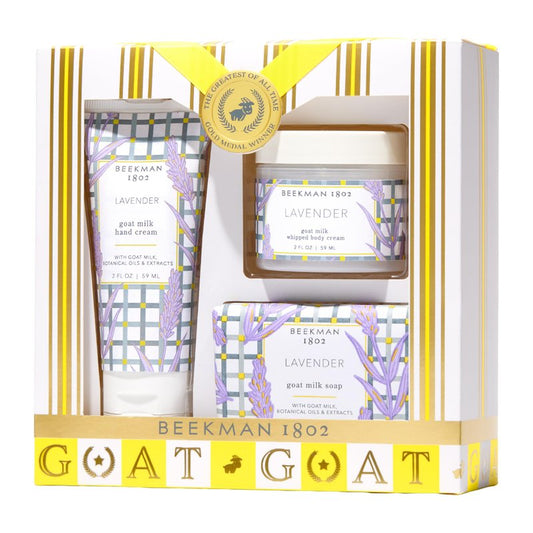 Beekman 1802 All is Calm Lavender 3-Piece Bodycare Gift Set, Cleanses, Nourishes, and Hydrates with Lactic Acid & Shea Butter, Good for Sensitive Skin, Gifts for Her