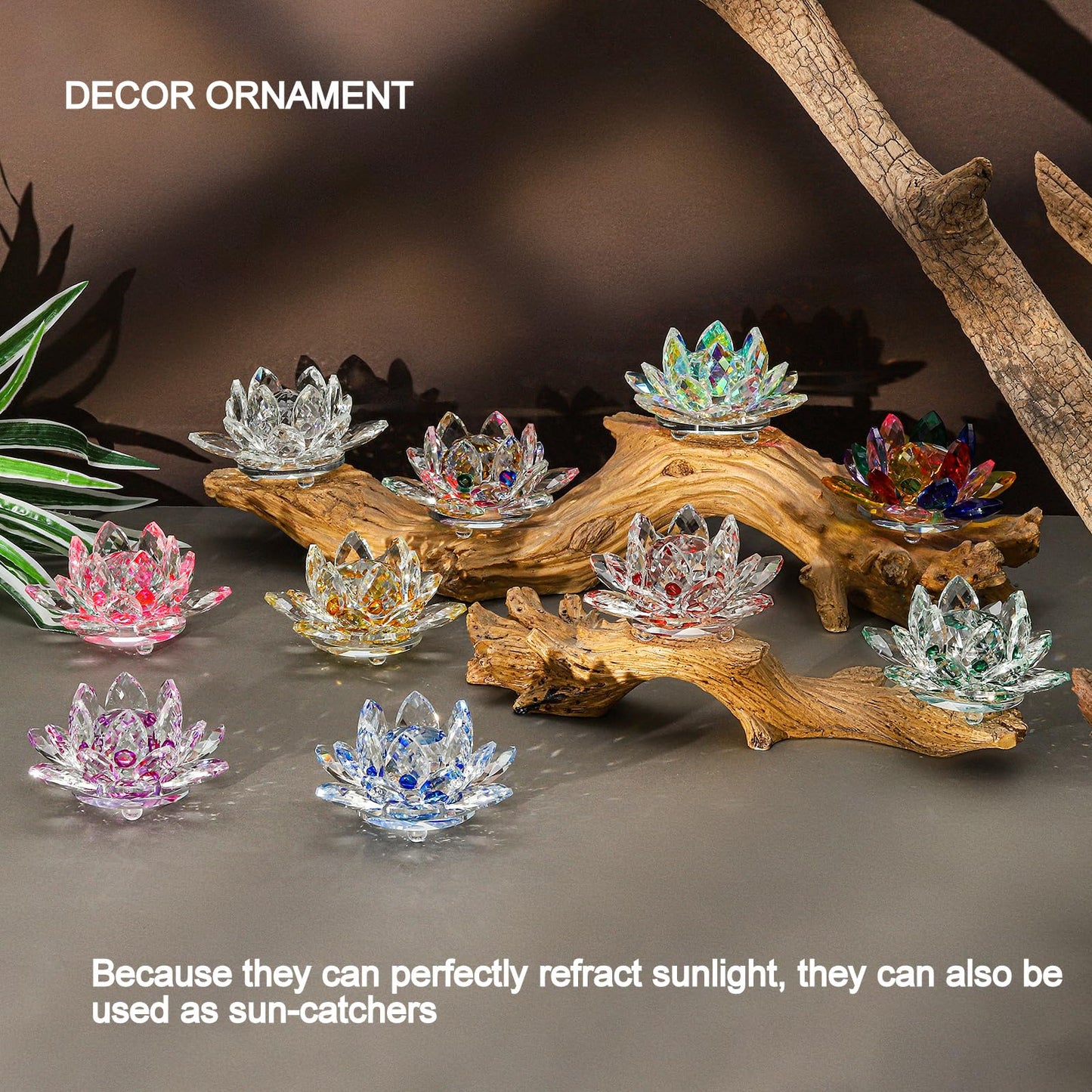 TENGFENG Crystal Lotus Flower Bicolor - Hue Reflection Glass Lotus Flower Feng Shui Home Decor Lucky Charm Crystal Figurine with Gift Box (Blue, 3.3 inches)