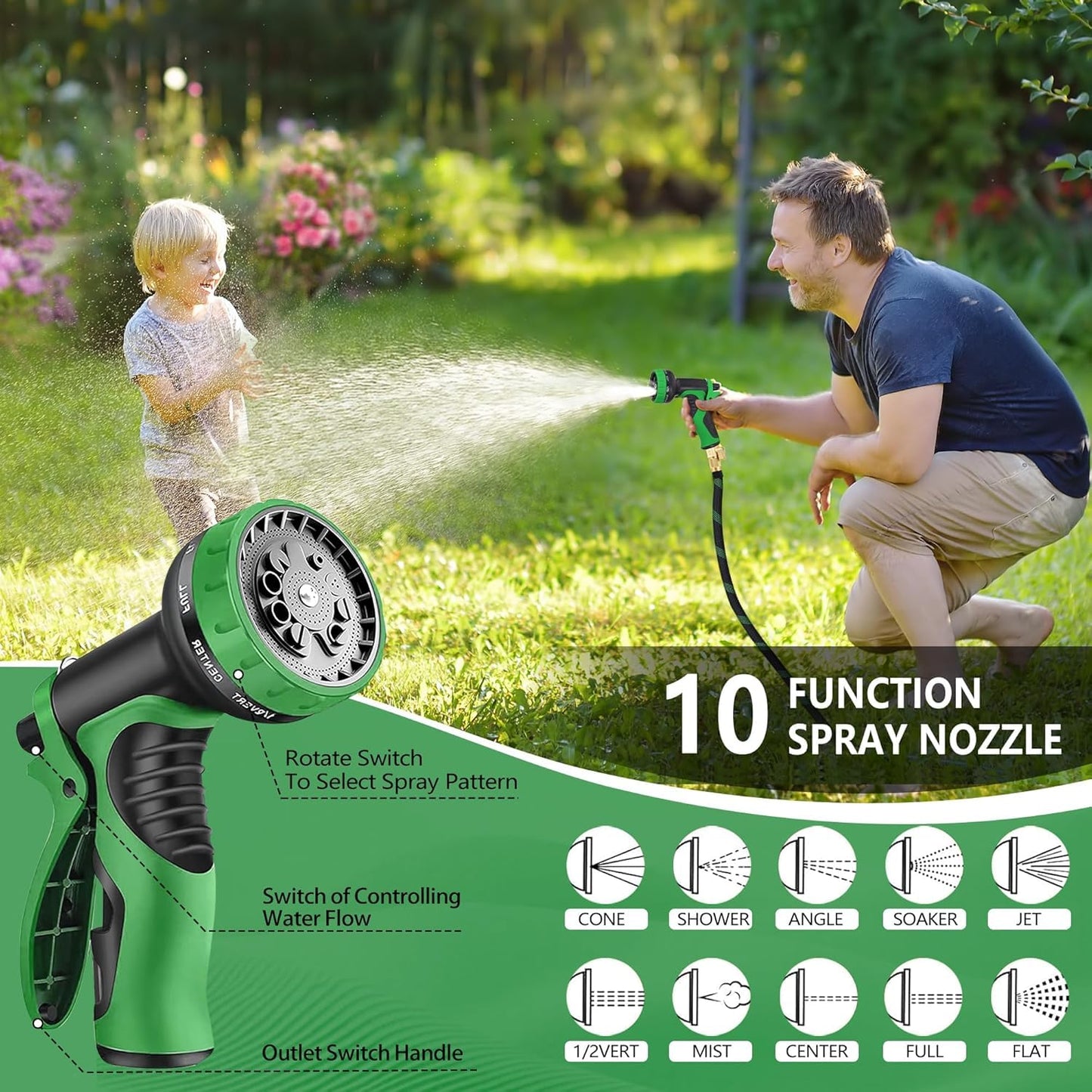 25 ft Garden Hose, Flexible Ultra Lightweight Durable Garden Hose, Kink-Free Water Hose with 10 Function Sprayer - Non-Shrinking Garden Hoses, Easy to Store,All-Weather, Car Washing Pipe Garden Hoses