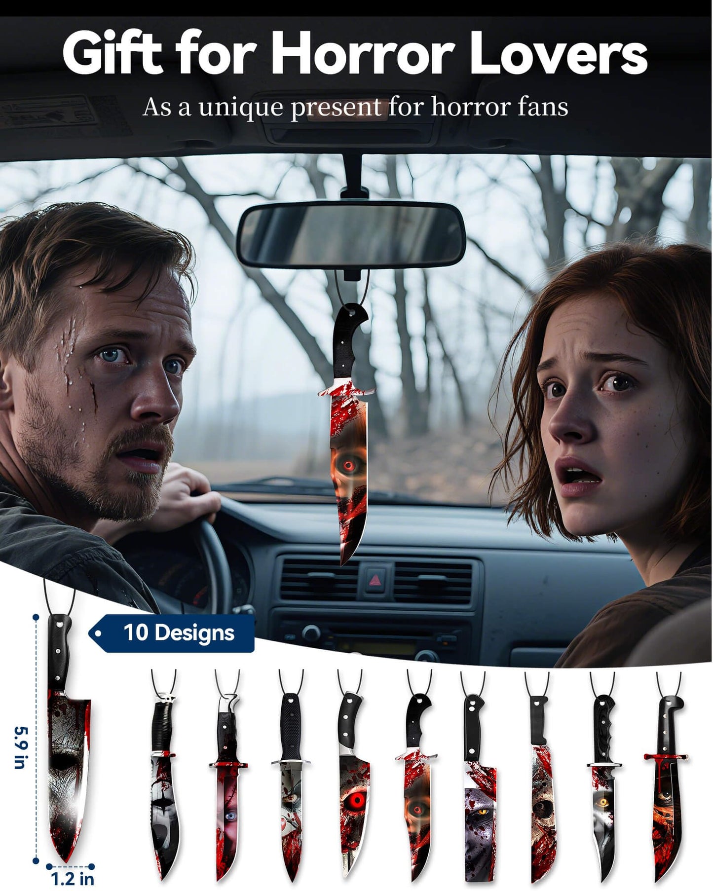 10PCS Car Air Freshener Horror Accessories - Blk Ice Scent, Scary Movie Merchandise Inspired Hanging Décor, Unique Spooky Gifts for Men & Women