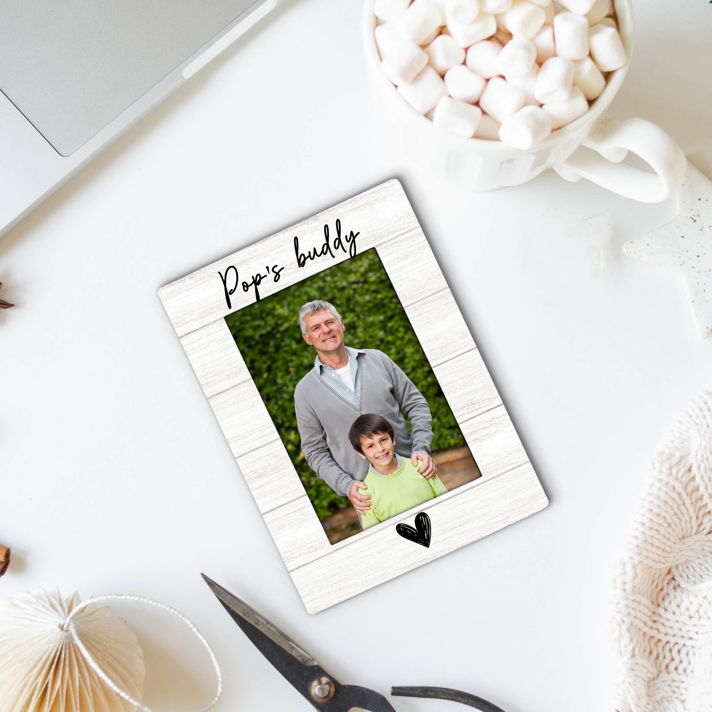 Foyoulame Pop And Me Picture Frame 4x6, Pop's Buddy Gifts Wooden Picture Frame, Pop Grandpa Christmas Birthday Gifts for Fathers Day From Grandkids Decorative Photo Frames for Table Desk Decor