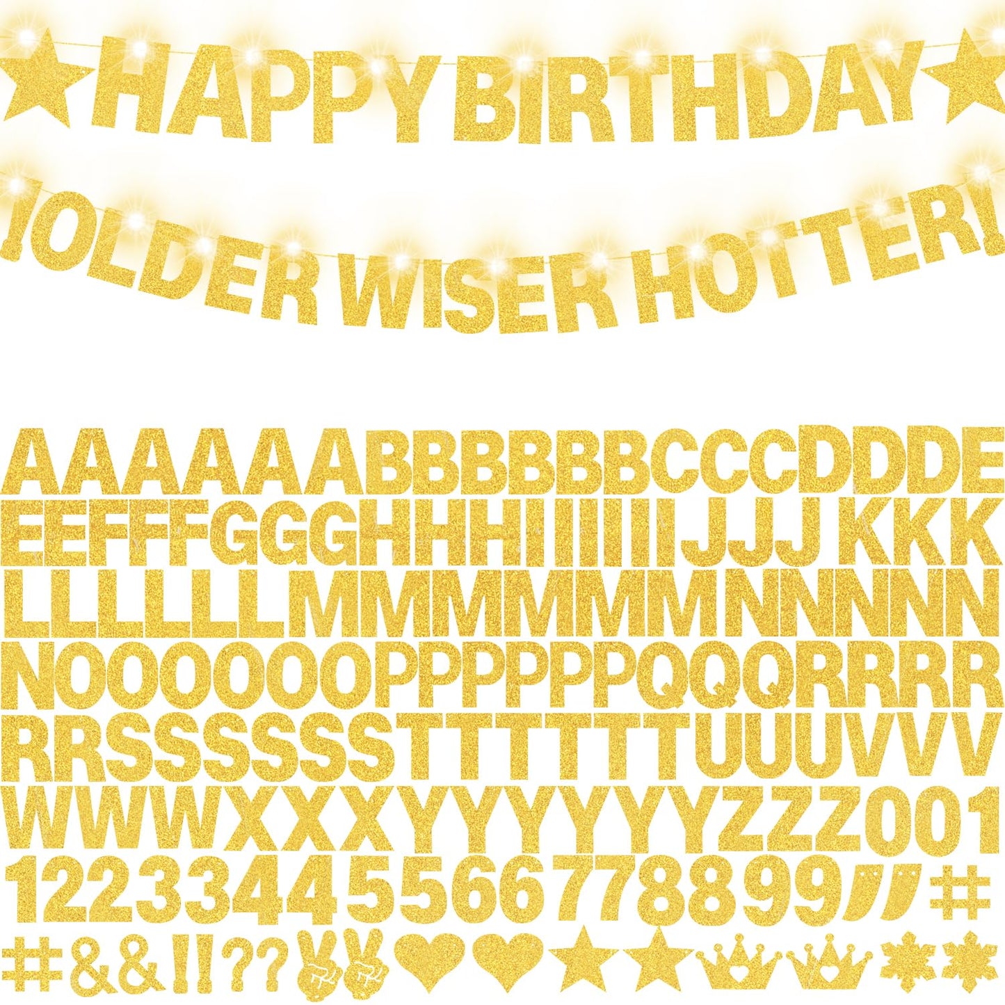 175Pcs DIY Glitter Customizable Banner Kit Custom Banner Happy Birthday Personalized Letter Banners Decor for Christmas Baby Shower Birthday Party Decorations Supplies(Glitter Gold）