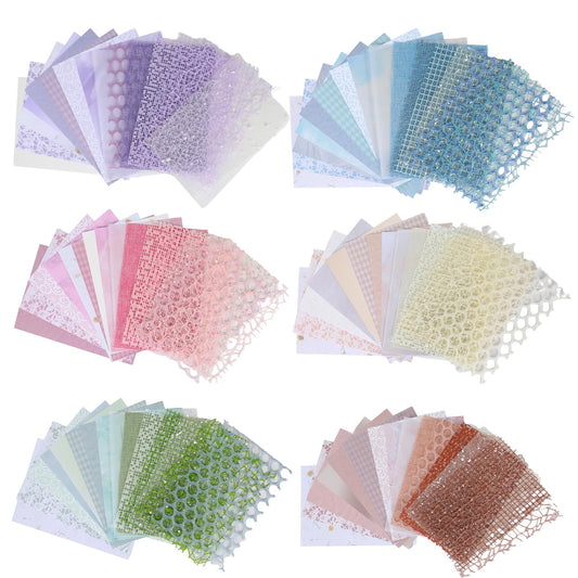 90 Sheets Textured Scrapbook Paper with Decor Mesh Fabric Creative Kit - 6 Pack Mixed Media Papers for Craft, Scrapbooking, Junk Journal, Card Making, Collage Art Supplies, 5.1 x 7 Inches