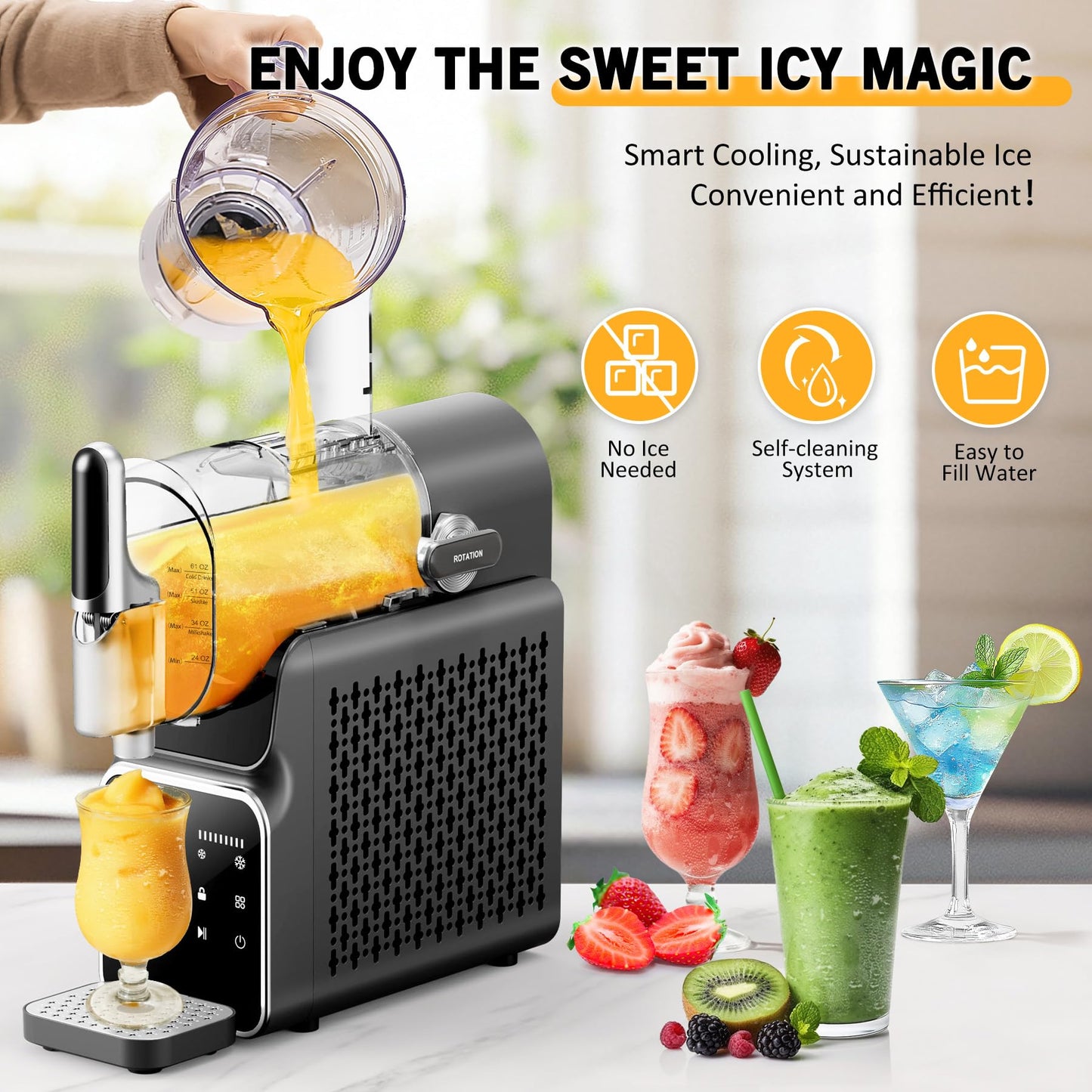 Slushie Machine, Frozen Drink Machine & Slushy Maker with Touchscreen, No Ice Needed, 6 Modes, Snow Flake Adjustment, Auto Clean, Gifts for Kitchen, Make Margaritas, Frappés, Milk Shake and More