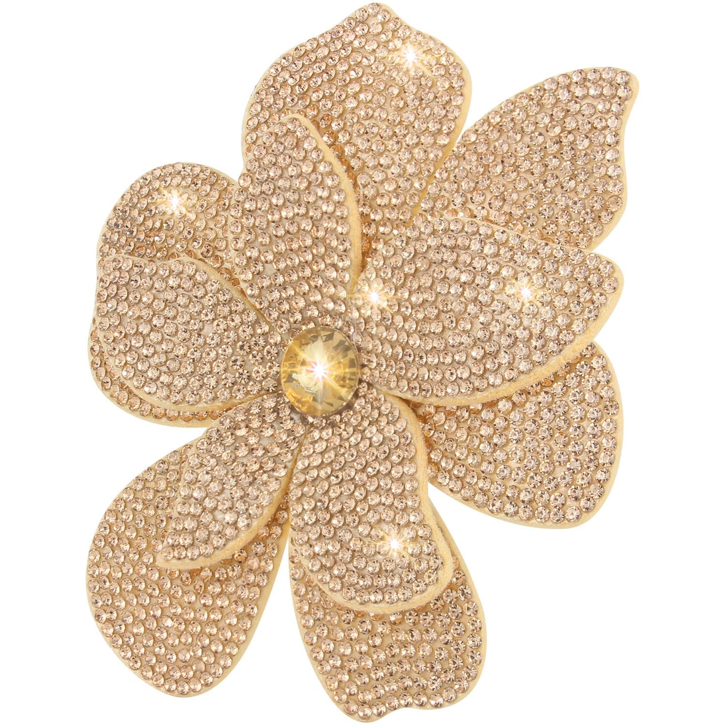 Merdia 3.74 Inches Rhinestone Camellia Flower Brooch Pins & Hair Clips for Women Elegant Created Crystal Lapel Pin Brooches Wedding Party Champagne