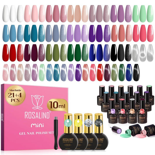 ROSALIND 30PCS Gel Nail Polish Set with Base Glossy Matte and Glitter Top Coat Gel Polish, Orange Green Fall Winter Gel Nail Set Soak Off Gel Polish Set