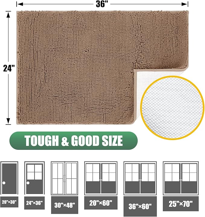 IM HOME Chenille Absorbent Outdoor Doormat 71" x 25", Washable Muddy Door Mats for Dog Non Slip Indoor Doormat Dog Mat for Muddy Paw Front Inside Doormats for Entryway Camel