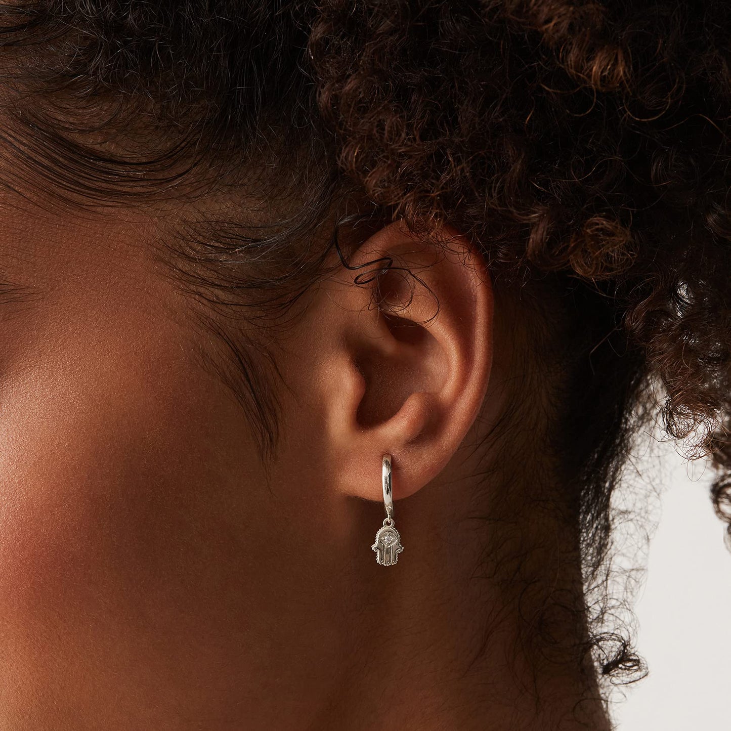 PAVOI Rhodium Plated 925 Sterling Silver Post Good Luck Dangle Huggie Hoop Earrings For Women - Trendy Hamsa Drop Hoop Earrings - Cubic Zirconia Small Hinged Huggies