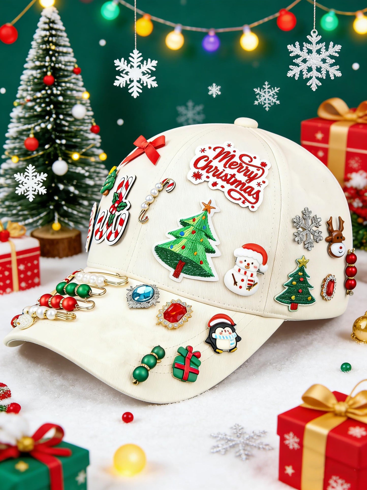 RQAYE 168Pcs Christmas Junk Socks Charms Kit, Gold Brooches and Pins for Women,Pearl and Rhinestone Shoe Charms with Safety Pins for Holiday Decoration
