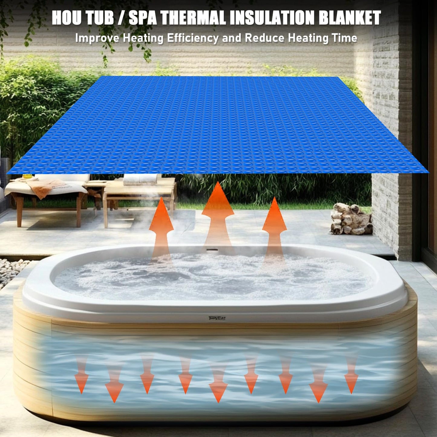Kakolvan Solar Bubble Hot Tub Spa Cover for 7 x 7 FT Square Inflatable Swimming Pool Blanket Thermal Floating Insulation 16 Mil Bubble Solar Covers for Indoor Outdoor Spa Hot Tub Wrap Covers