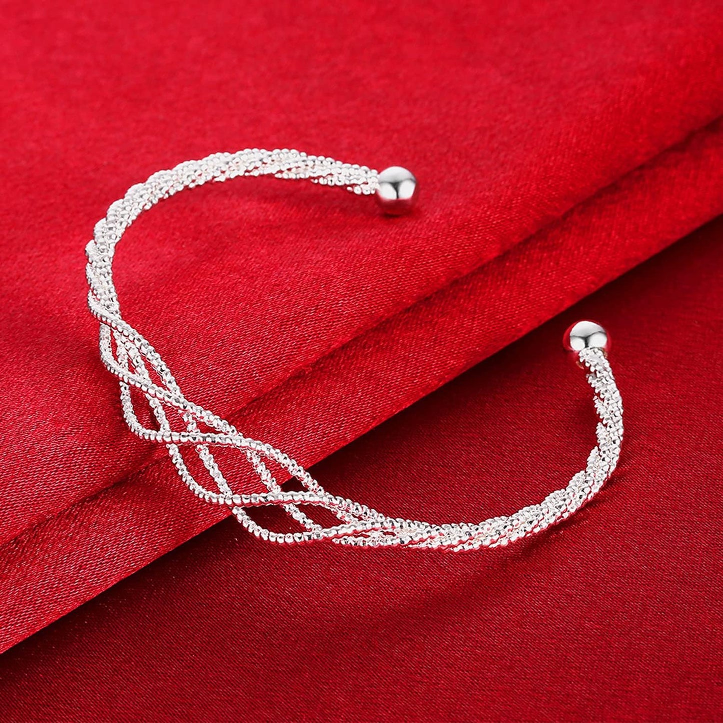 Solid 925 Sterling Silver Bracelet for Women Dainty Open Cuff Bangle Bracelets Trendy Crossover Twisted Bracelet Handmade Adjustable Bracelet Fashion Women Jewelry for Women Teens Birthday Holiday