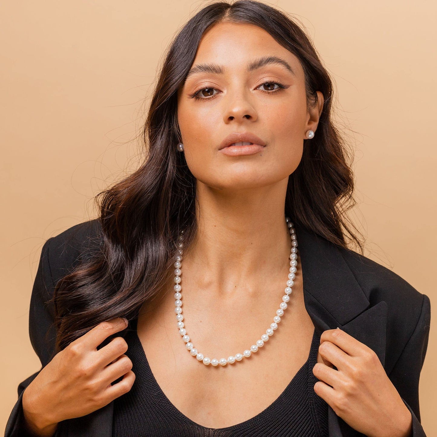 PAVOI 925 Sterling Silver Round White Simulated Shell Pearl Necklace Strand | Pearl Choker Necklace | Jewelry for Women - 22" Length (8mm)