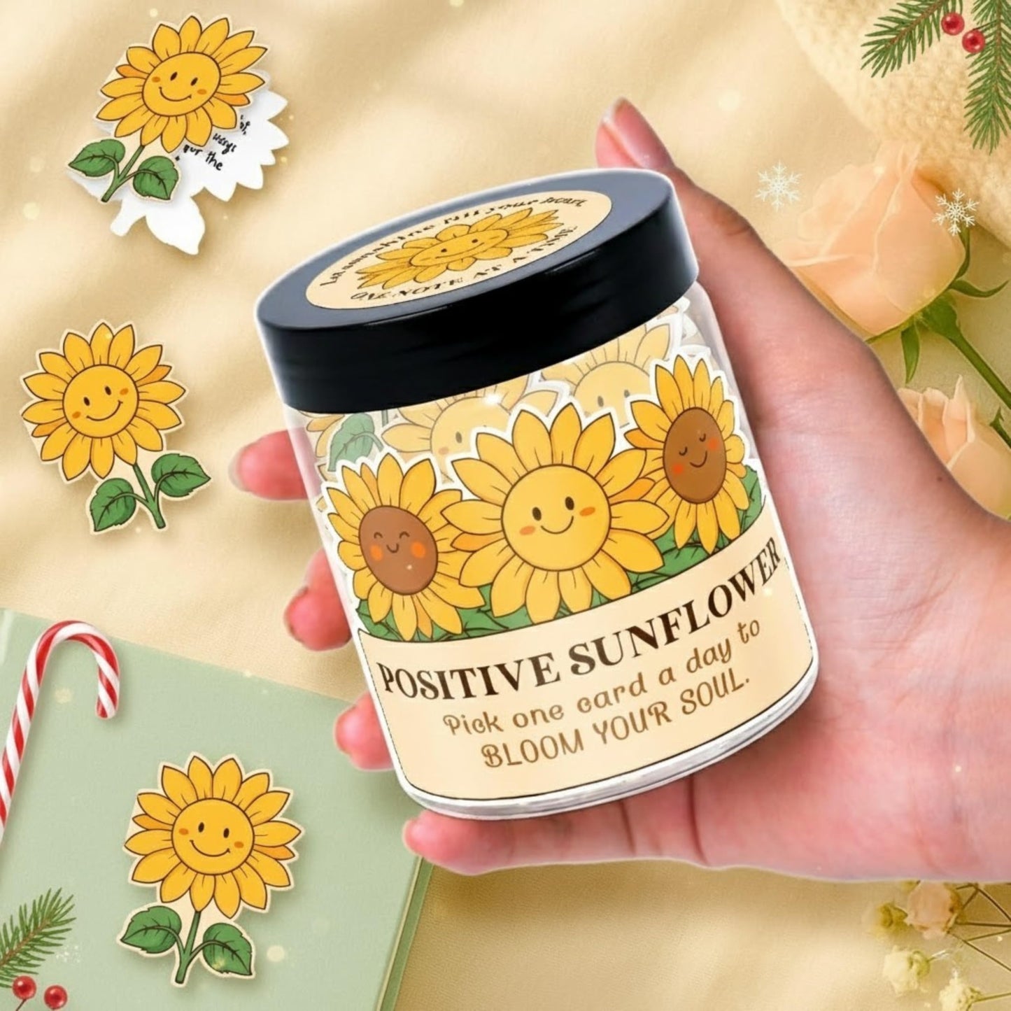 Sunflower Gifts For Women - Mothers Day Gifts For Mom, Women, Teens, Kids, Girls - 60 Positive Affirmation Cards Jar - Birthday Gift For Womens, Mom, Coworkers, Friends, Sister