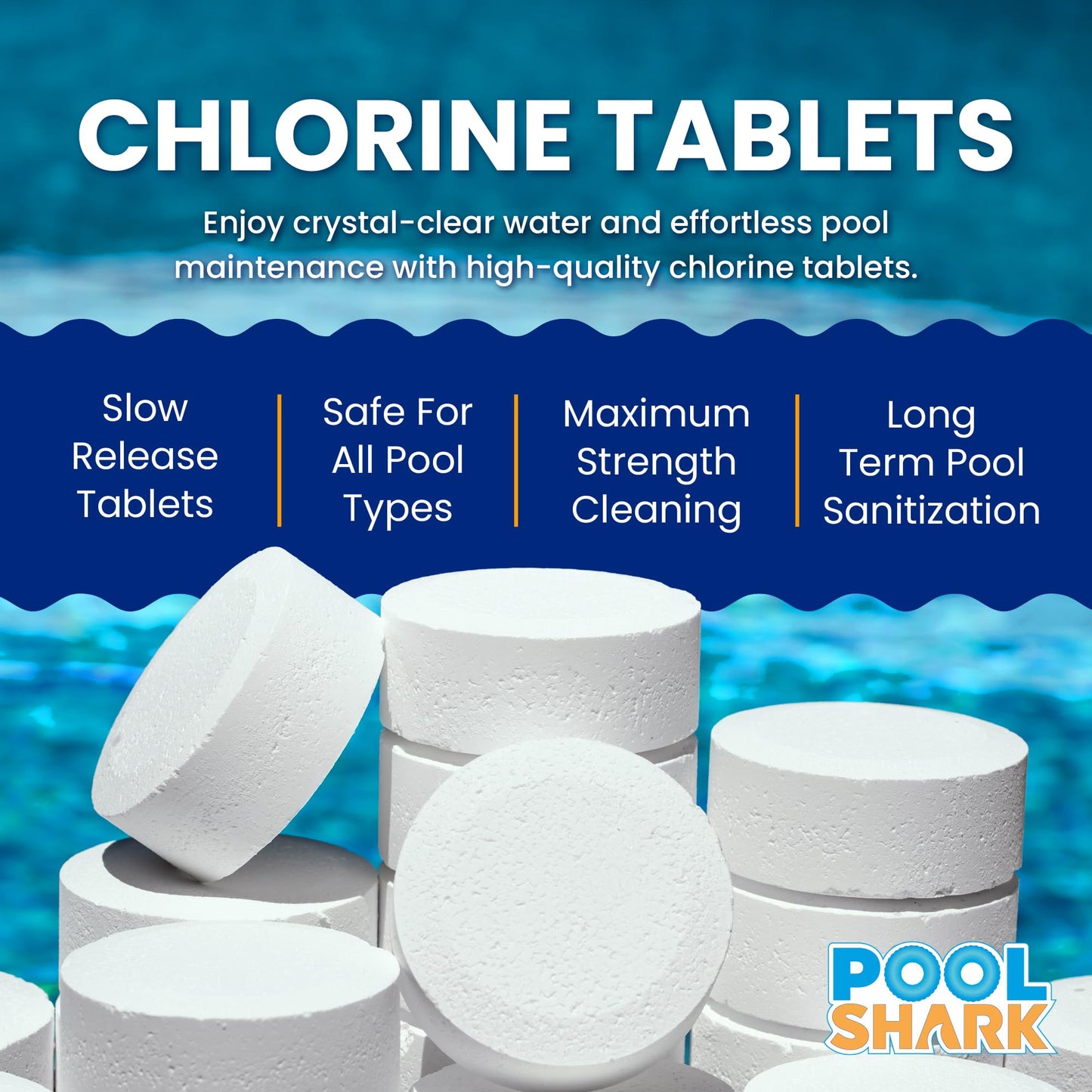 Pool Shark Swimming Pool Chlorine Tablets - 3-Inch Chlorine Tablets - Slow-Dissolving 90% Active Chlorine Tabs - Pool Chemicals for Inground Pools, Above Ground Pools, Saltwater, Spa, Hot Tub (5 lbs)