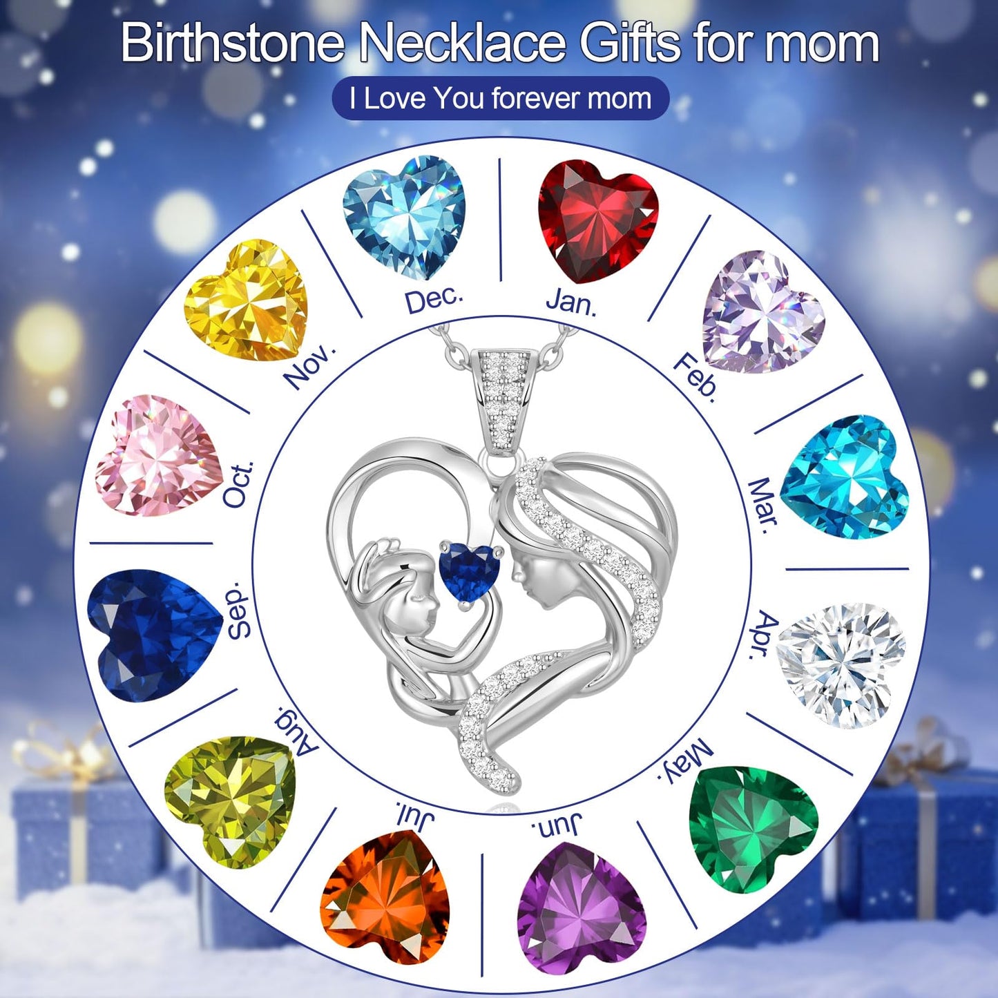 Zifeel Mothers Day Gifts for Mom Wife Her Grandma, S925 Sterling Silver Birthstone Necklaces Jewelry for Women, Mother's Day Love Heart Pendant Necklace for Anniversary Birthday Christmas Day