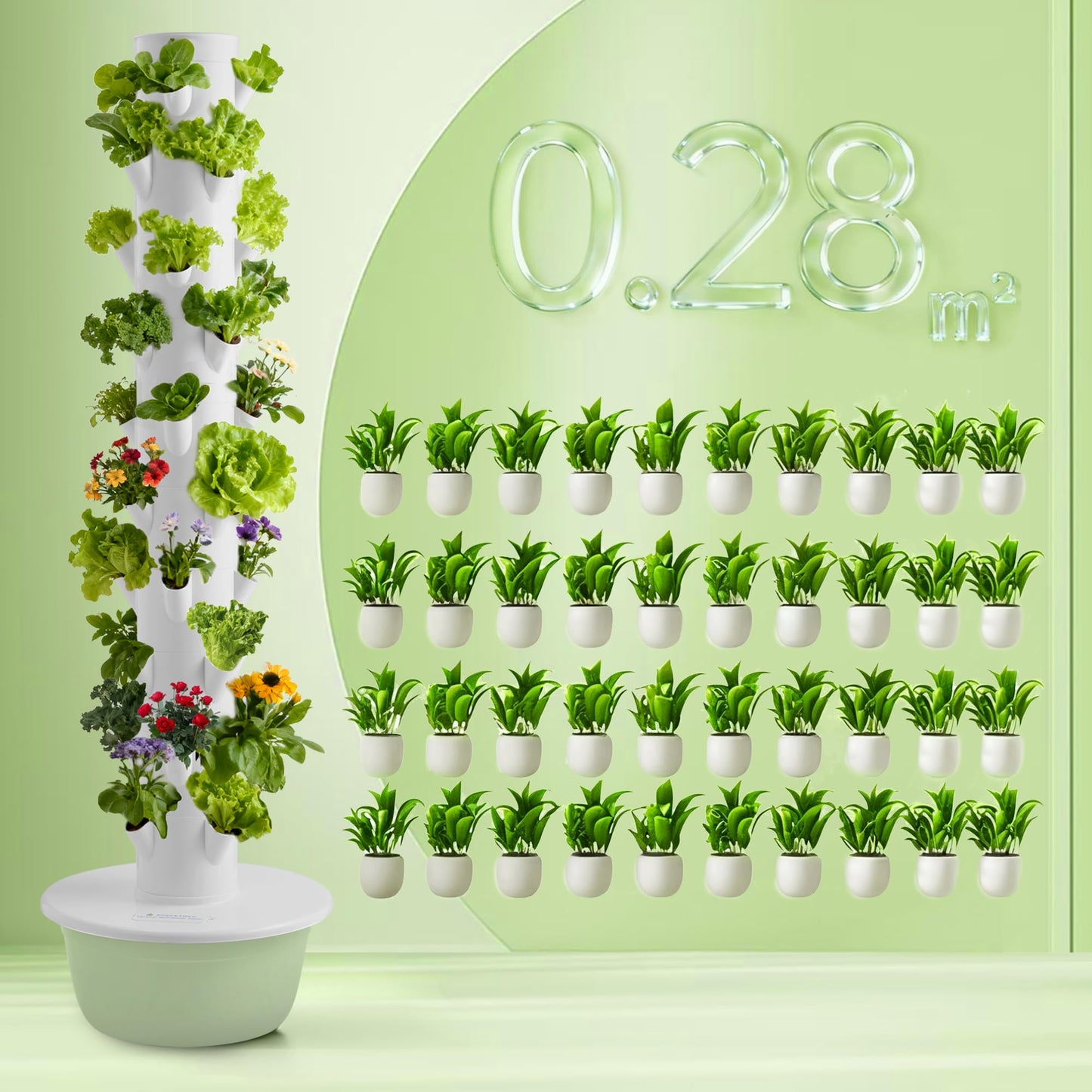 40 Pods Vertical Hydroponic Growing System, Smart Automated Herb Garden Tower with Timer, Indoor Outdoor Hydroponic System for Vegetables, Herbs & Fruits
