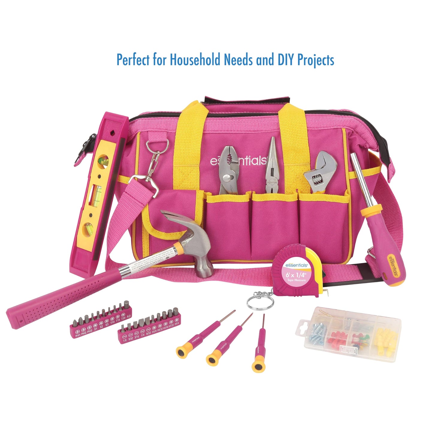 Pink DIY House Tool Kit for Home, Mothers Day Gifts, 32-Piece, College, House Projects, Apartment Essential, Basic Tool Set, Mothers Day Gifts for Mom