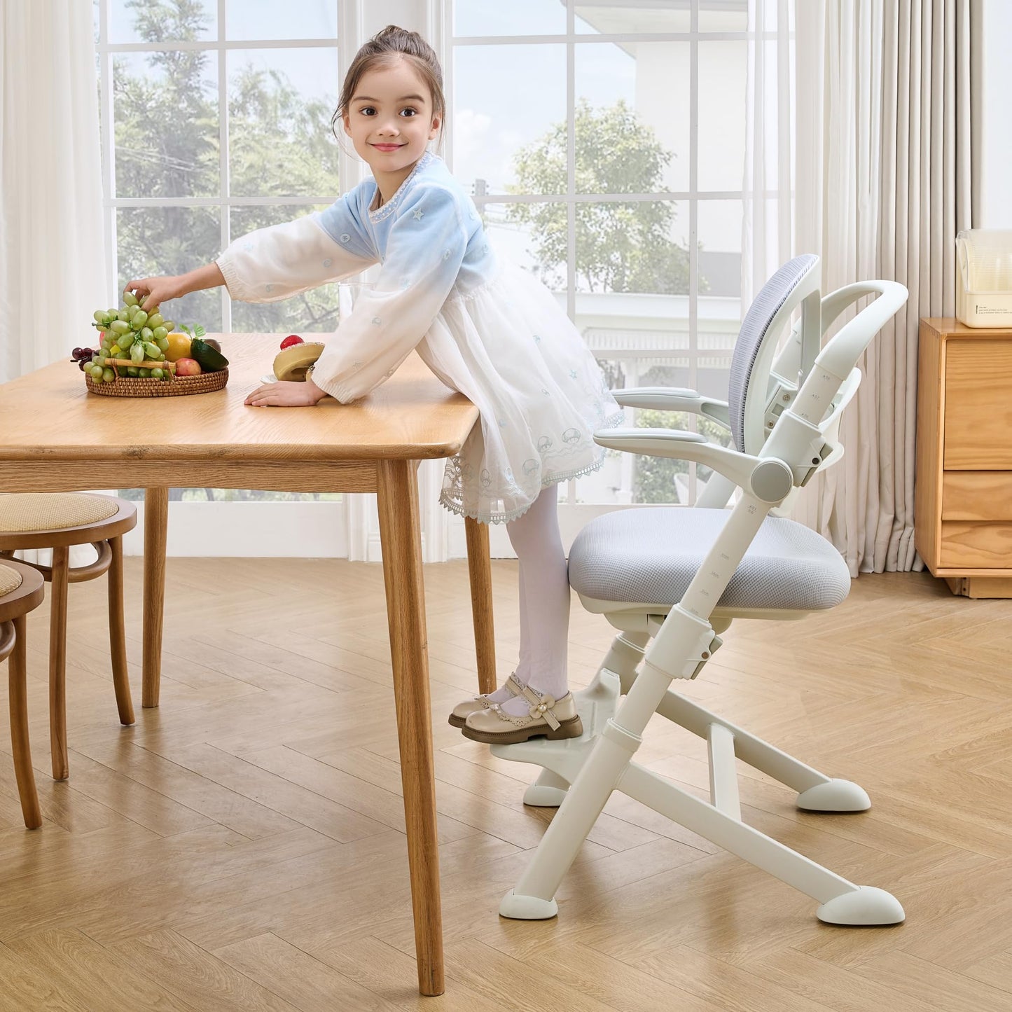 ERIYA Kids Desk Chair,Ergonomic Chair: Breathable Mesh Back, Adjustable Seat, Flip-Up Armrests, Footrest, Lumbar | Ideal for Kids, Petite Adults – Ultra-Comfy for Study/Work (Grey)