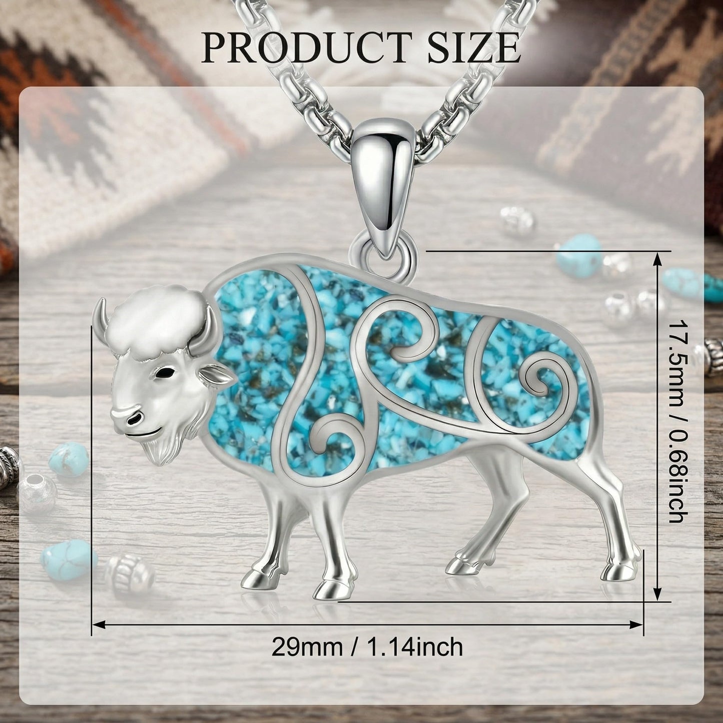 HKPATOP Buffalo Necklace 925 Sterling Silver Turquoise Bison Pendant Western Jewelry Gifts for Women Animal Lovers