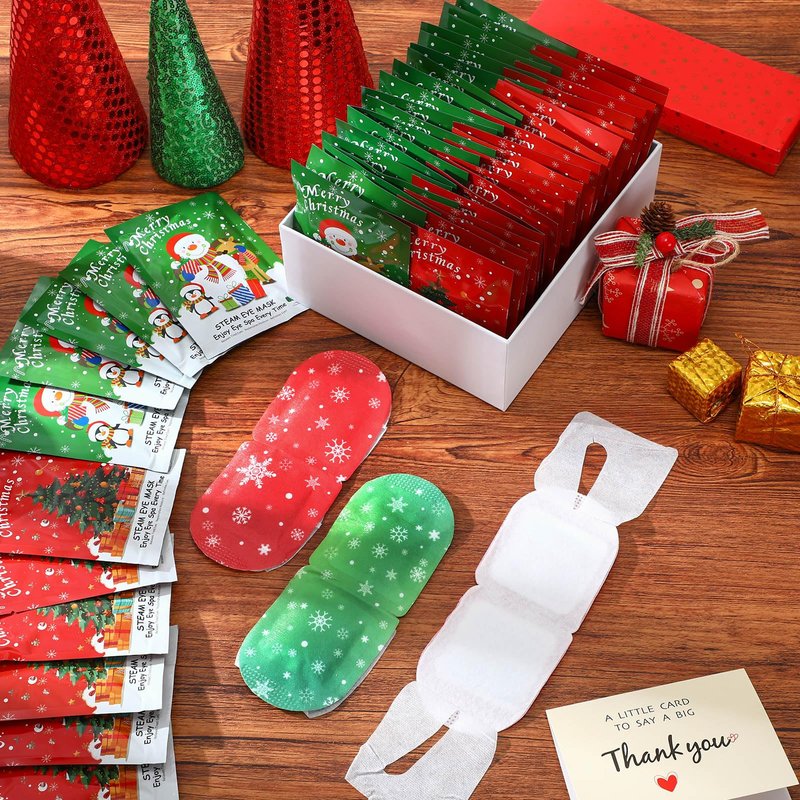 Demissle 36 Pack Christmas Steam Eye Masks Bulk for Dry Eyes Disposable Eyes Masks Cover Self Heating Red and Green Moist Heat Eyemasks Holiday Warm Eye Compress Gift for Women Home Office Travel