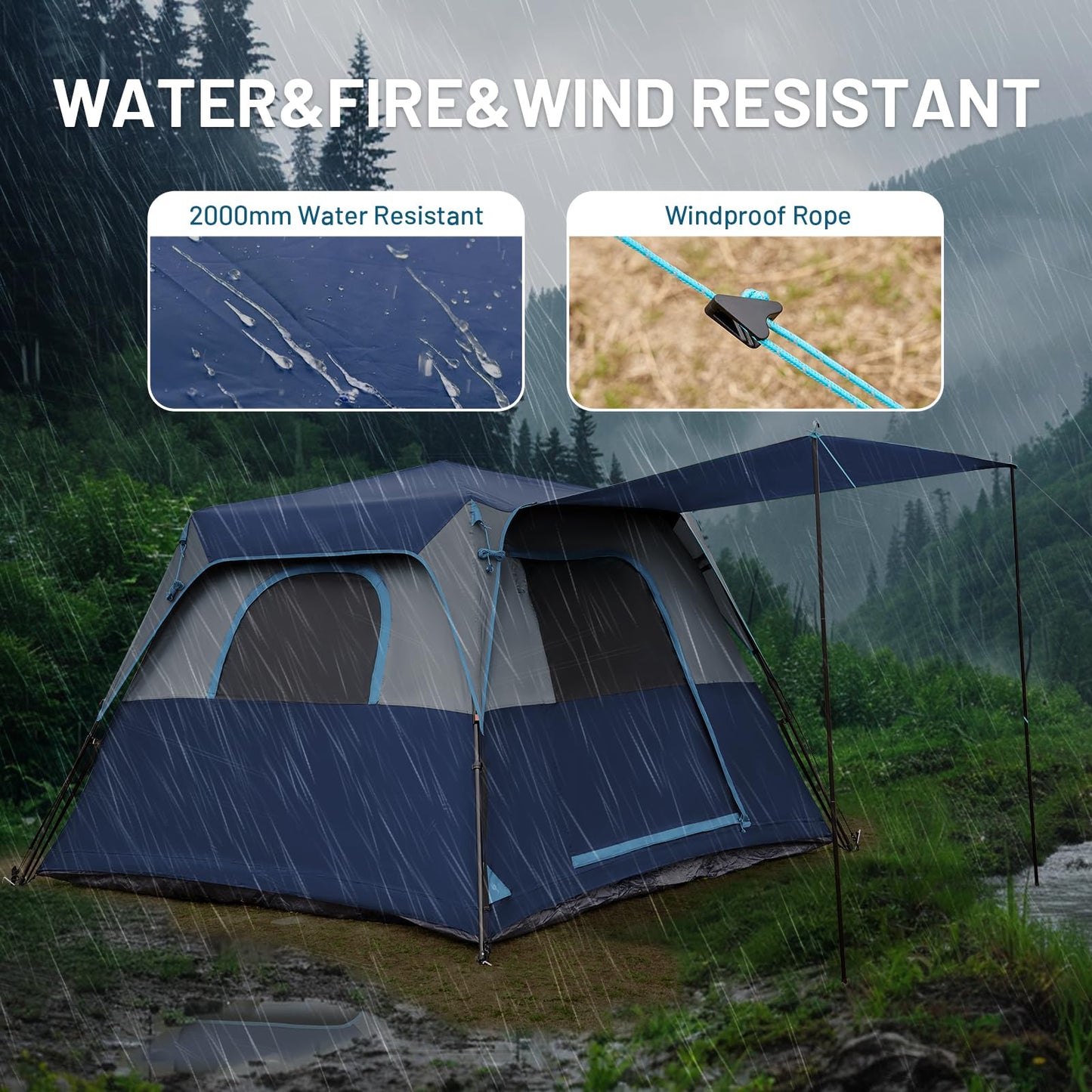 TIMBER RIDGE 5-6 Person Blackout Design Camping Tent, 60s Easy Setup Instant Cabin Tent for Family with Rainfly, Water-Resistant, 9' x 9' x 72" for Outdoor Adventures Gatherings