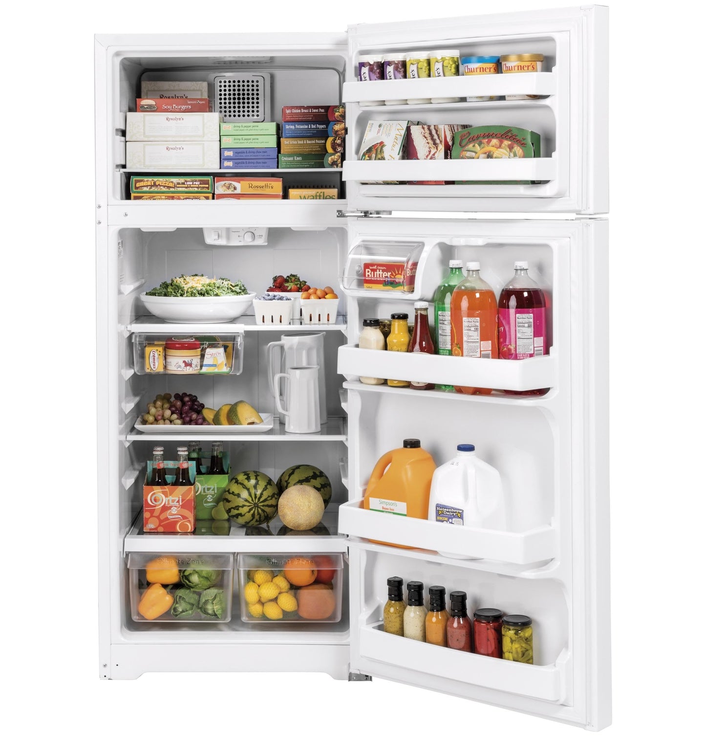 GE GTS18HGNRWW 28 Inch Top Freezer Refrigerator with 17.5 Cu. Ft. Capacity, Reversible Hinges, Gallon Door Shelves, Adjustable Glass Shelves, Frost Free
