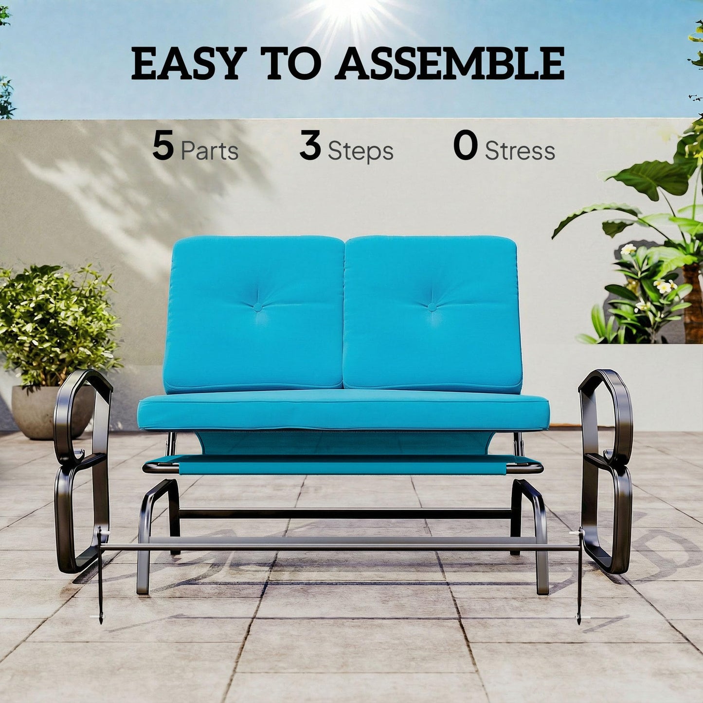 Outsunny Outdoor Glider Bench, 2-Person Patio Rocker Loveseat with Tufted Cushions, Steel Frame for Porch, Garden Backyard, Blue