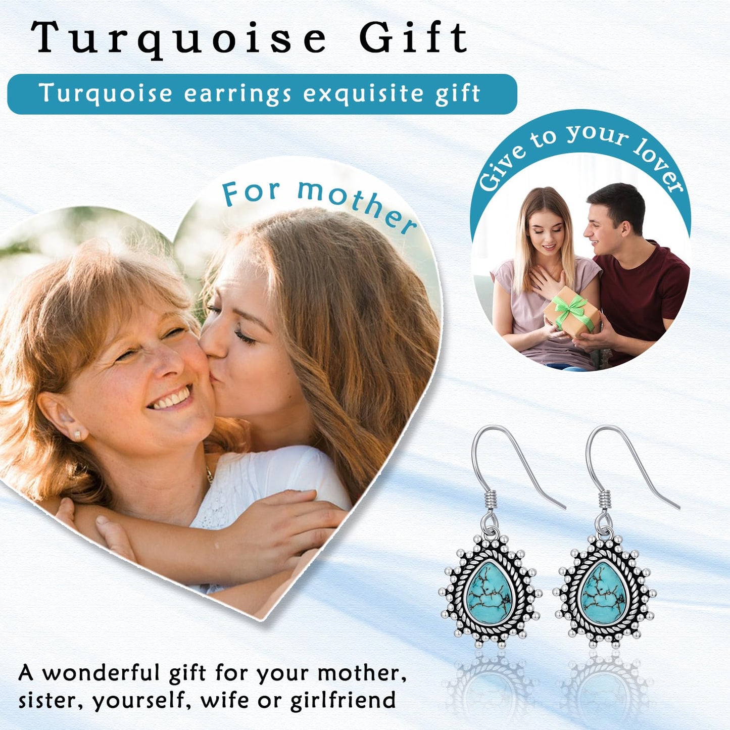 Eetaitai Turquoise Earrings 925 Sterling Silver Western Earrings Cowgirl Earrings Native American Jewelry Boho Jewelry for Women Mothers Day Gifts for Mom Wife Sister