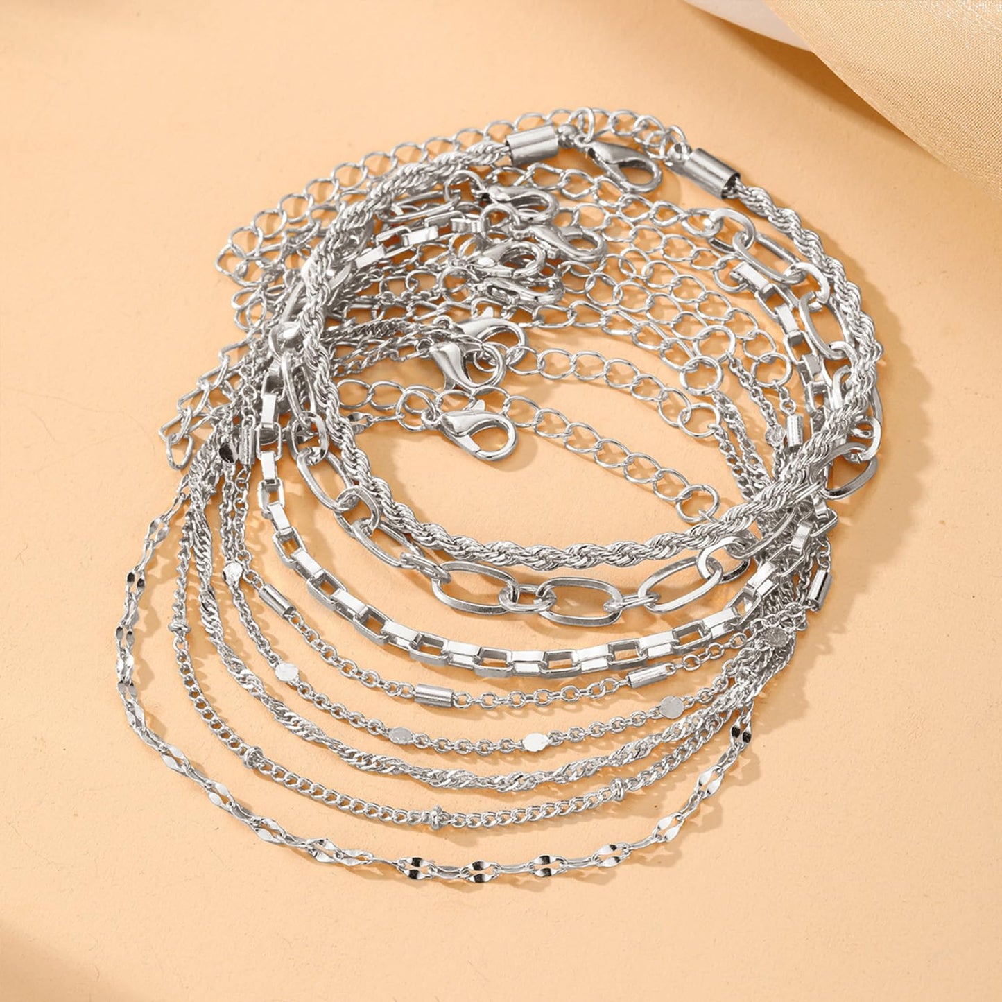 IFKM Silver Bracelets for Women, 14K Gold Plated Dainty Link Chain Bracelet set, Trendy Stackable Layered Bracelets jewelry Gifts
