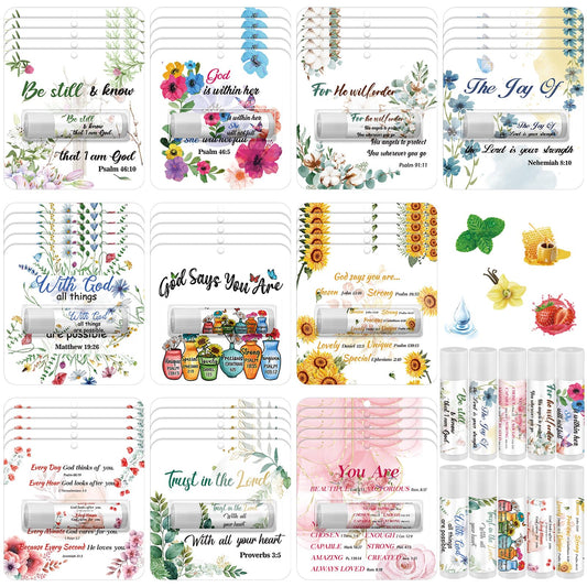 Sacubee 50 Pack Christian Gifts Bulk for Women Men Religious Lip Balms Bulk Church Party Favors Christmas Party Gifts Stocking Stuffers Bible Verse Study Supplies for Employee Staff Coworker