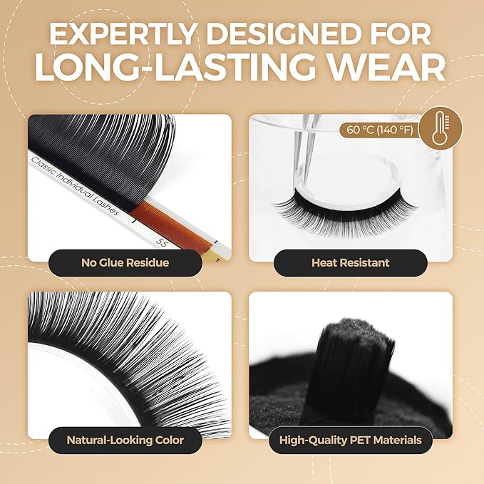 LASHVIEW 0.20 Thickness C Curl11mm Silk Fake Eyelash Extensions Natural Thick Lashes Semi-Permanent Individual Eyelashes Application for Professional Salon Use